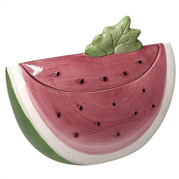 VTG Watermelon Slice COOKIE JAR Canister Container Susan Winget Certified Intern - Picture 10 of 11